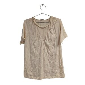 Sundance T-Shirt Crinkle Textured Smocked Casual Everyday Butter Yellow L‎